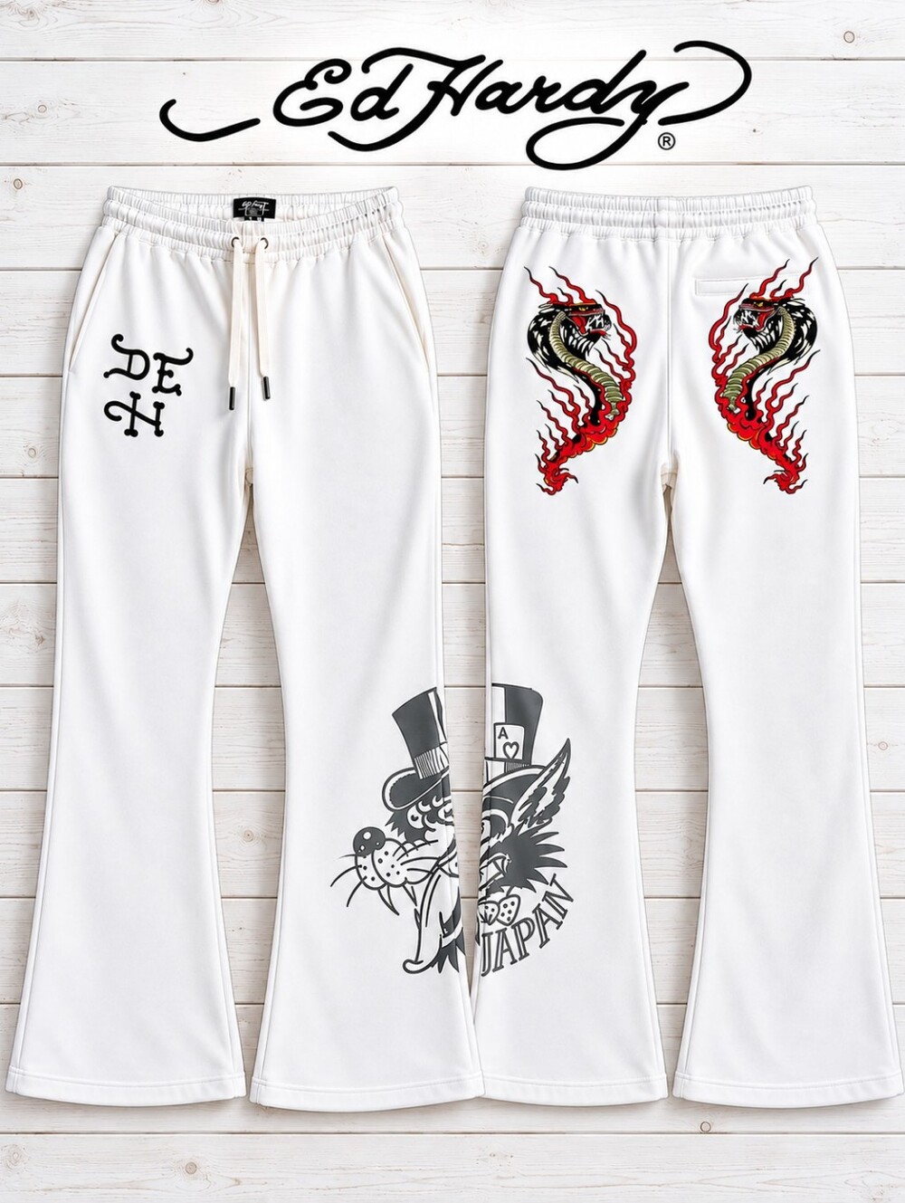 ED HARDY Graphic Cobra JOGGERS Mens Flare Leg Sweatpants